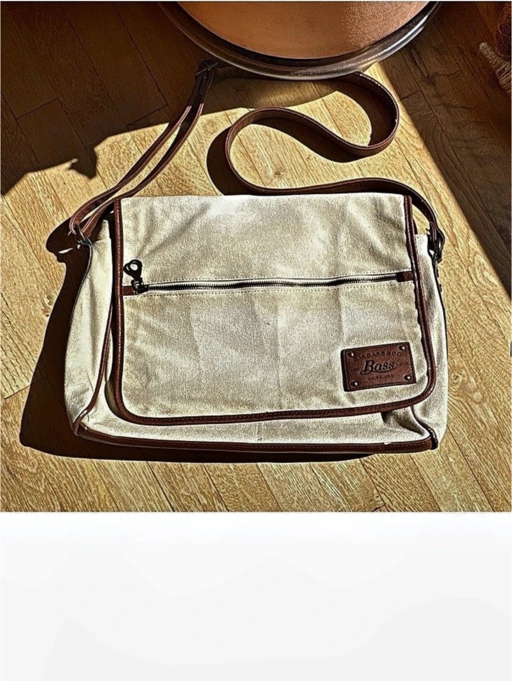 G.H. Bass Canvas Crossbody Bag in Beige & Brown with Laptop pocket